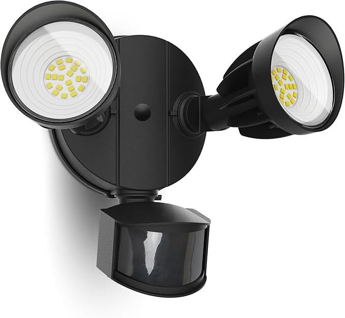 UME LED Security Light Motion Sensor Outdoor Lights, 27W 3000LM, 5000K, IP65 Waterproof, Dusk to Dawn, 2 Head Motion Detector Flood Light for Outside, Garage, Yard (Black)-VerdiqueGarden