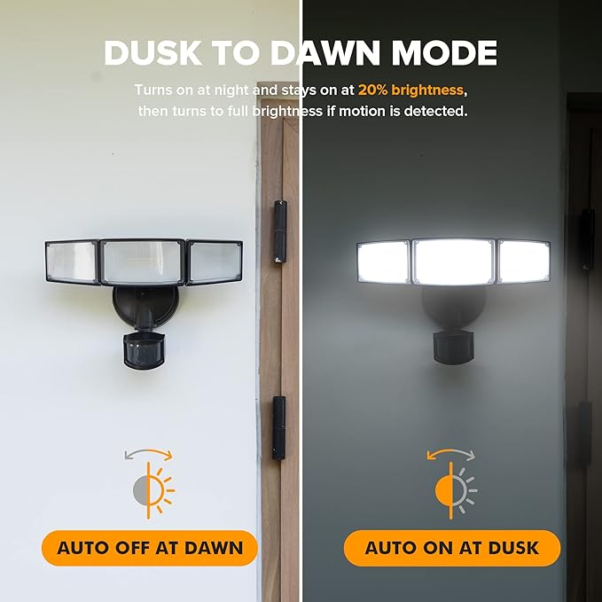 LUTEC 2 Pack 72W 7500LM LED Security Lights Motion Sensor Light Outdoor, 5000K Daylight, IP65 Waterproof, Dusk to Dawn, 3-Head Motion Detected Flood Light for Garage, Yard, Porch(Black)-VerdiqueGarden