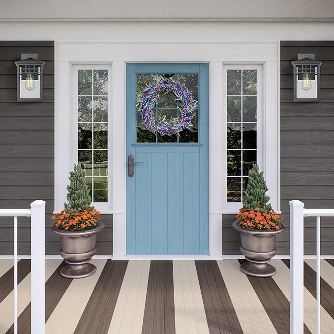 Outdoor Light Fixture Wall Mount, Modern Exterior Lights Fixture Wall Sconces with Seeded Glass for Front Porch, Farmhouse Waterproof Black Carriage Lantern Lamp Outside for Home, Garage, 2 Pack-VerdiqueGarden