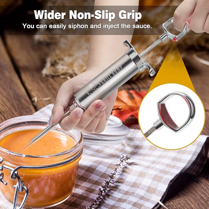 Meat Injector Syringe Kit with 3 Professional Marinade Injector Needles for BBQ Grill Smoker, Turkey and Brisket; 2-oz Large Capacity, Including Paper User Manual, Recipe E-Book (PDF)-VerdiqueGarden