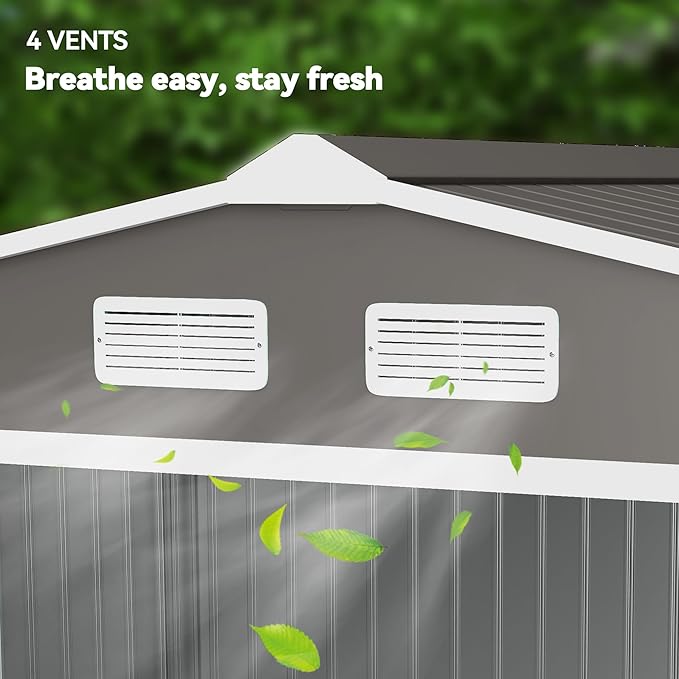 Outsunny 9' x 6' Outdoor Storage Shed, Garden Tool Metal Shed with Foundation Kit, Double Lockable Door, Air Vents and Sloping Roof, for Backyard, Patio, Lawn, Gray-VerdiqueGarden