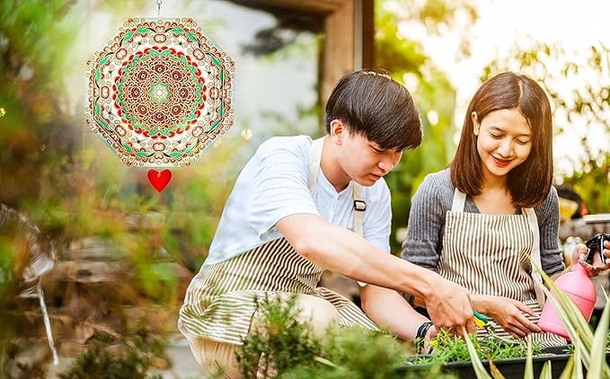 Wind Spinner Mandala Mystique 12 inches – 3D Stainless Steel – Laser Cut Metal Art Geometric Pattern - Hanging Wind Spinner, Kinetic Yard Art Decorations - Indoor/Outdoor Decor-VerdiqueGarden