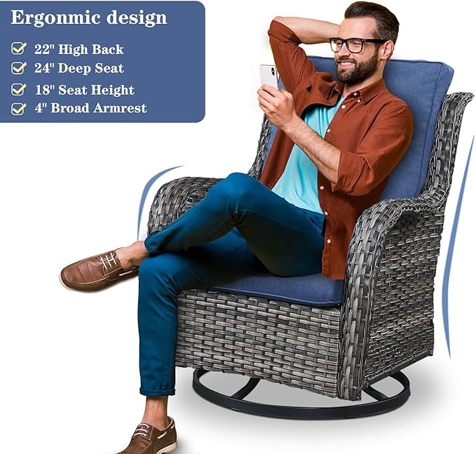 4 Piece Patio Furniture Set - Outdoor Glider Bench with Swivel Rocker Chairs and Coffee Table, High Back Small Outdoor Conversation Furniture Sets for Deck Sunroom Balcony Backyard-VerdiqueGarden