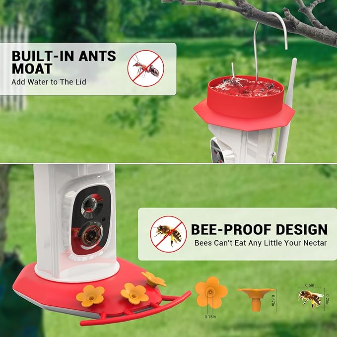 Hummingbird Feeder with Camera, AI Smart Identification Cloud Storage Function, Featuring Ant Moat Protection, Solar Power, Instant Notification, Automatic Bird Video Capture, and Motion Detection-VerdiqueGarden