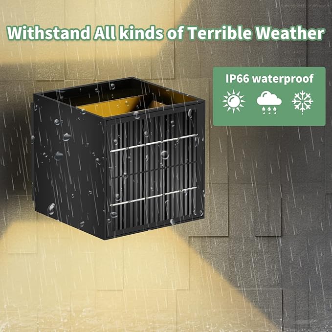 LANFU Solar Powered Motion Sensor Square Outdoor Wall Lights,Black Modern Up and Down Wall Lamps 10W,IP65 Waterproof Warm White 3000K Wall Sconce Light Exterior for Fence,Garden-VerdiqueGarden