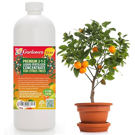 Premium Liquid Citrus Tree Plant Fertilizer - 3-1-2 Concentrate for Indoor Plants and Flowers by Gardenera | Organic Plant Food for Citrus Trees - 32oz-VerdiqueGarden