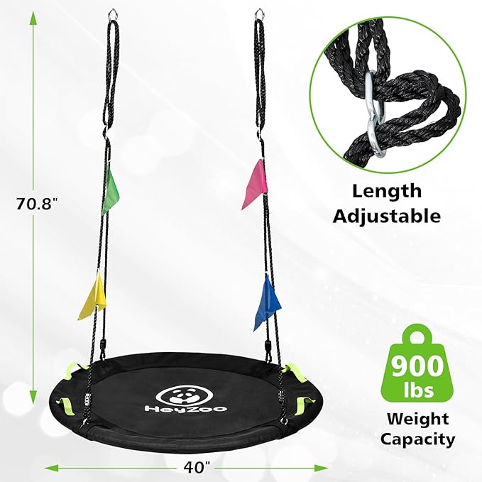 Tree Swing, Saucer Flying Swing 40 Inch for Kids, 900lbs Weight Capacity, with Adjustable Hanging Straps, Swing Sets for Backyard, for Indoor and Outdoor Playground, Black-VerdiqueGarden