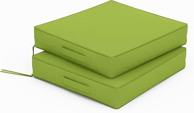 Patio Chair Cushions 17 X 16 X 3 Inch Waterproof Outdoor Seat Cushions for Patio Furniture, Outdoor Sofa Couch Pads with Ties & Handle, Set of 2, Grass Green-VerdiqueGarden