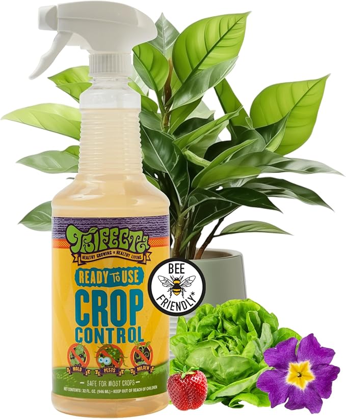 Trifecta Crop Control Ready to Use Maximum Strength Natural Pesticide, Fungicide, Miticide, Insecticide, Help Defeat Spider Mites, Powdery Mildew, Botrytis and Mold on Plants 32 OZ Size-VerdiqueGarden