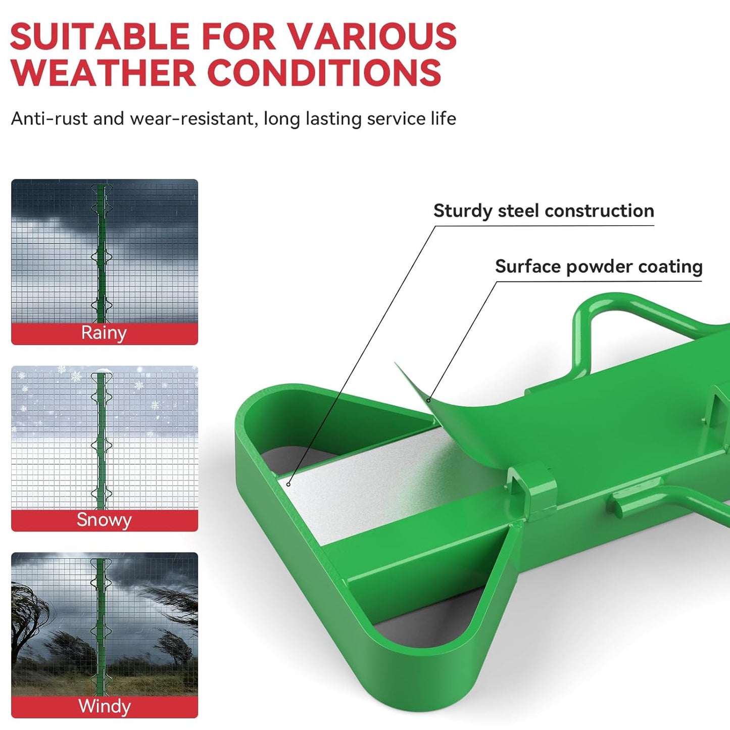 4ft Woven Wire Fence Stretcher Bar with 5 Wedges Heavy Duty Wire Stretcher Fence Tool for Farms, Ranches, Garden Barriers, Yard (Green)-VerdiqueGarden