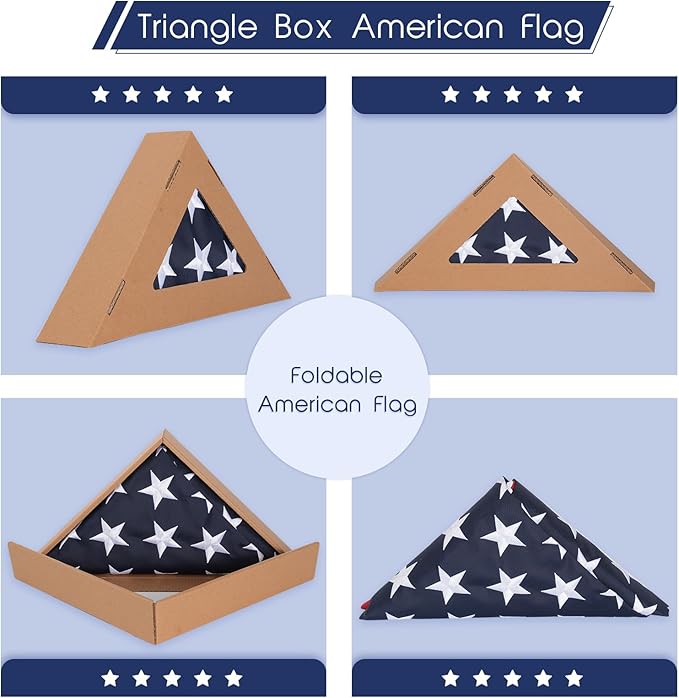 Homissor Folded 3x5 American Flag 420D Nylon Heavy Duty Outdoor Triangle Box Package USA US Flags Embroidered Stars Long Lasting for All Weather High Winds-VerdiqueGarden