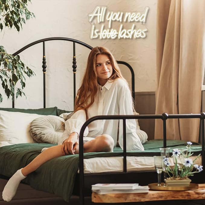 WLHOPE All you need is Lashes Neon Sign, Warm White Led Neon Signs for Wall Decor, USB Lash Neon Signs Letter Neon Lights for Bedroom Bar Party Girls Room Nail Room Salon, Lash Room Decoration-VerdiqueGarden