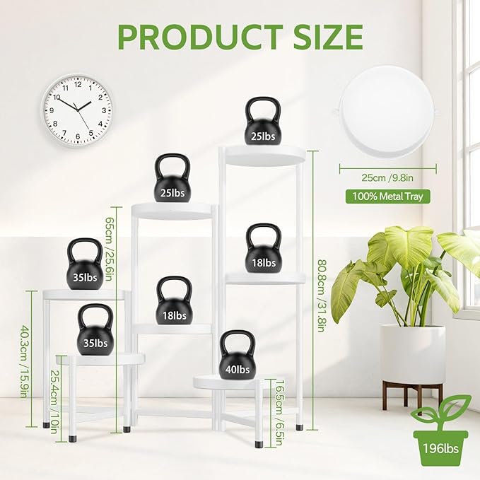 iDavosic.ly 7 Tier Large Plant Stand Indoor, 10 Inch Wide Tall Corner Metal Plant Stands Outdoor for Multiple Plants, Folding Tiered Flower Display Holder Rack Shelf, White-VerdiqueGarden
