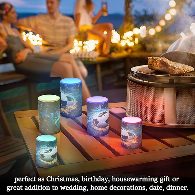 Flickering Flameless Candles, Soccer Ball LED Candles with Remote Timer, Set of 2 Battery Operated Candle for Valentine Wedding Birthday-VerdiqueGarden