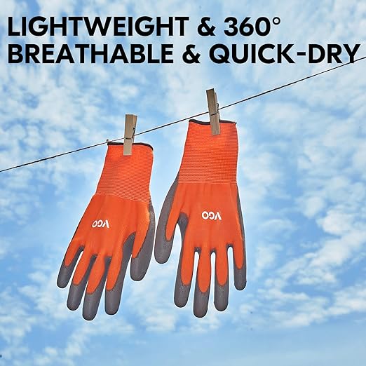 Vgo... 15-Pairs Safety Work Gloves, Gardening Gloves, Polyurethane Coated, Dipping Gloves, Latex Free (Size M,Orange, PU2103)-VerdiqueGarden