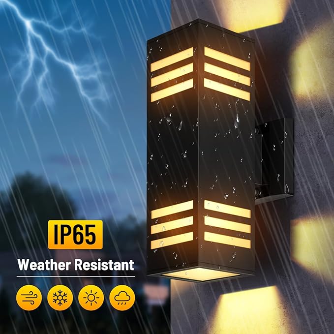 2 Pack Outdoor Wall Lights, Up/Down Modern Wall Sconce Exterior Lighting Fixture Square Wall Lamp Aluminum IP65 Waterproof Wall Mount Porch Lights ETL Listed E26 Bulbs Included 2700K-VerdiqueGarden