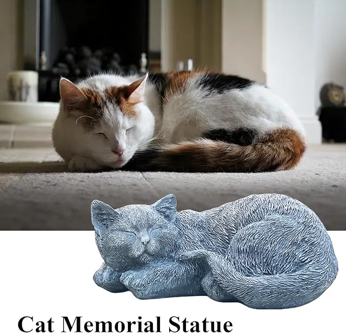 Cat Memorial Stones & Grave Markers Cat Statue, Cats Memorial Gifts for Loss of Cat Sympathy Gift, Cat Statues for Garden Outdoor Statue Decor, 11.4" Length Garden Accent Decorative Cat Figurine-VerdiqueGarden