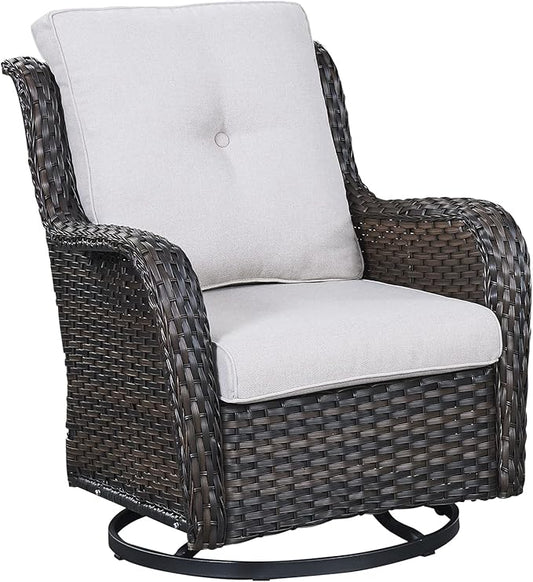 Outdoor Patio Swivel Rocker Chairs - Single Wicker Rattan Patio Swivel Rocking Chair with High Back,Deep Seating and Comfort Cushions for Deck Porch Garden,Brown/Beige-VerdiqueGarden