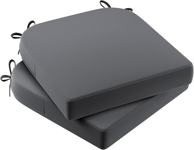 AAAAAcessories Outdoor Seat Cushions for Chairs, Waterproof, Fade-Resistant Patio Furniture Replacement Cushions, 17" x 16" x 2", Set of 2, Dark Gray-VerdiqueGarden