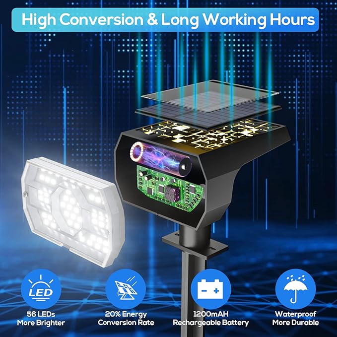 NYMPHY Solar Lights Outdoor Waterproof IP68, 56 LED 3 Lighting Modes Solar Powered Garden Yard Spot Solar Lights for Outside Landscape- 6 Pack (Cool White)-VerdiqueGarden