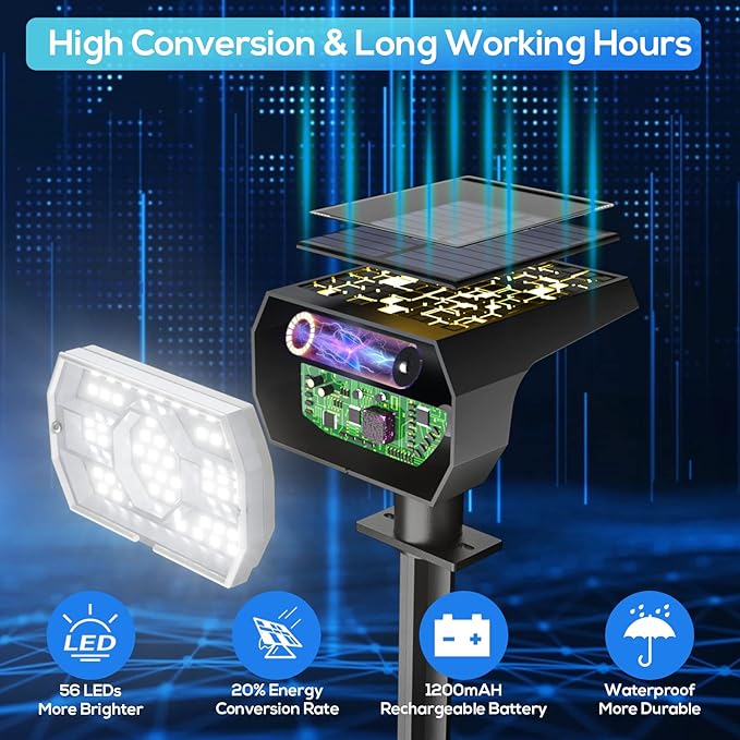 NYMPHY Solar Lights Outdoor Waterproof IP68, 56 LED 3 Lighting Modes Solar Powered Garden Yard Spot Solar Lights for Outside Landscape- 6 Pack (Cool White)-VerdiqueGarden