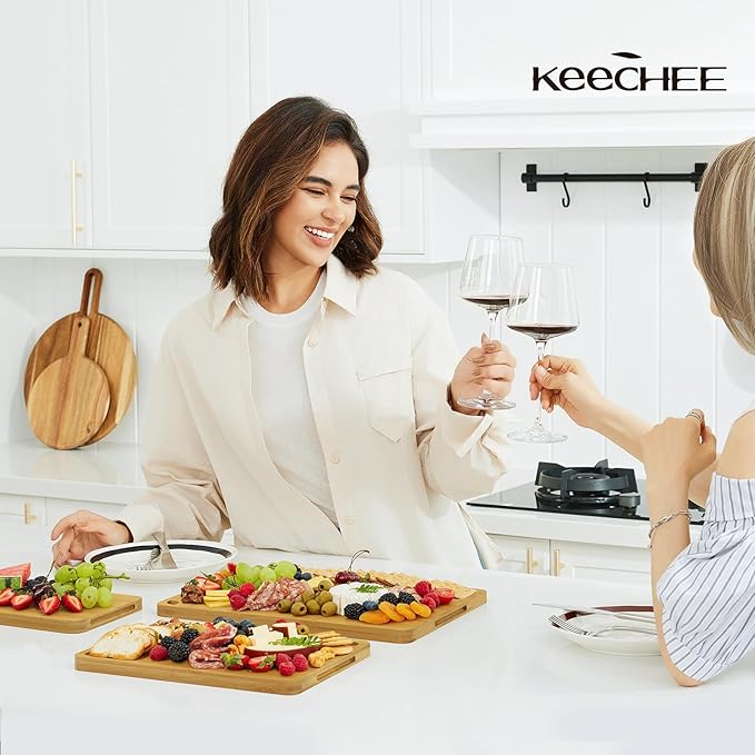 Wood Cutting Board for Kitchen - Reversible Bamboo Cutting Boards Gift Set of 3 with Juice Groove, Wooden Chopping Board for Meat, Fruit, Vegetables & Cheese (Pre Oiled, Natural)-VerdiqueGarden