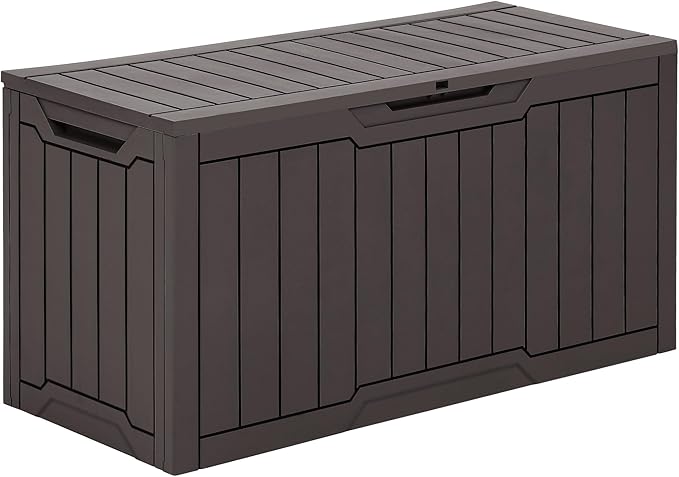 YITAHOME 80 Gallon Outdoor Storage Box, Large Water Resistant Resin Deck Box, Indoor Outdoor Lockable Storage Container for Patio, Garden, Cushions, Tools, Equipment (Dark Brown)-VerdiqueGarden