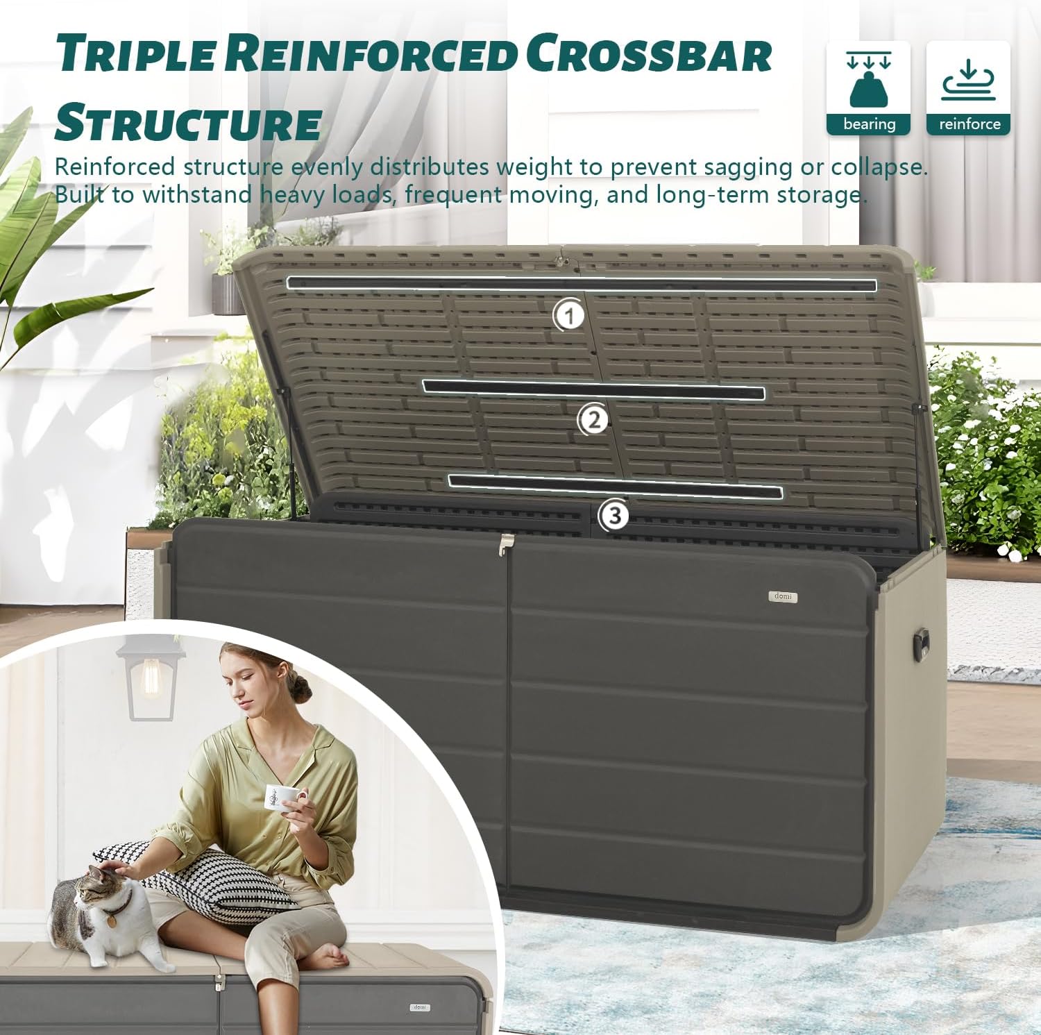 Domi 260 Gallon Outdoor Storage Box – Waterproof, UV-Resistant Deck Box with Lockable Lid for Patio Furniture, Garden Tools, Delivery Packages (Large Resin Storage Bin）-VerdiqueGarden