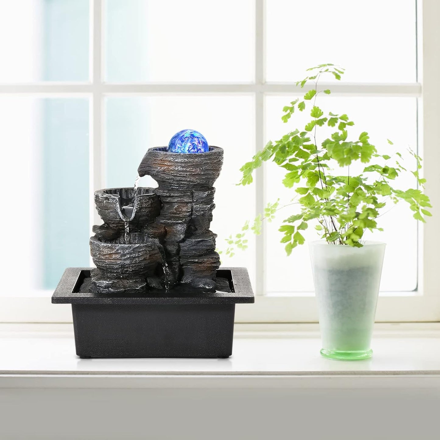 Dyna-Living Water Fountains Indoor Tabletop Fountain with Pump Waterfall Fountain Indoor Coloured LED Lights Desk Water Fountains for Home Office Decor Style 1-VerdiqueGarden