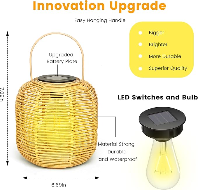 HPC Decor 2 PK Solar Lanterns-Outdoor Solar Lanterns Waterproof, Rattan Solar Lights, Hanging Solar Lanterns Outdoor,Solar Lamp Lights,Decoration Lights for Garden,Patio,Porch,Trees,Pathway,Outside.-VerdiqueGarden