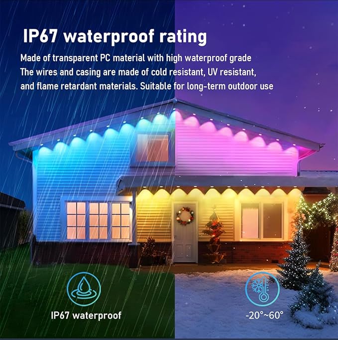 100ft Permanent Outdoor Lights for House, IP67 Waterproof RGB+IC LED Eaves Lights, 54 Scene Modes Outdoor Lighting for Christmas Garden Party Holiday Decorations, with App/Remote Control-VerdiqueGarden