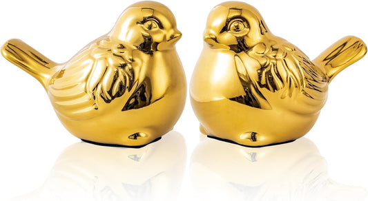 Set of 2 Small Birds Statues Gold Home Decor Modern Boho Style Figurine Decorative Ornaments for Living Room, Bedroom, Office Desktop, Cabinets, Shelf-VerdiqueGarden