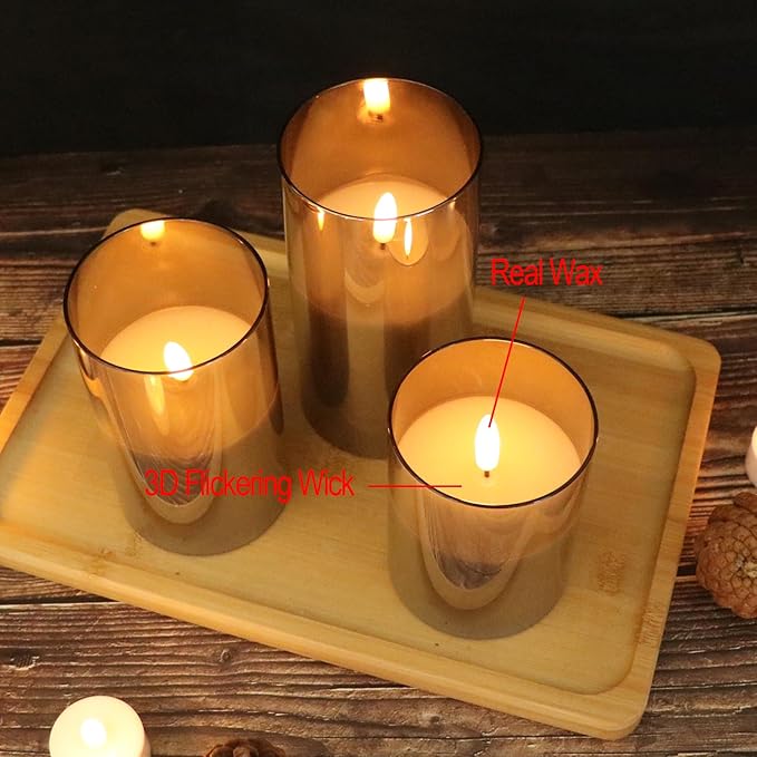 Glass Flameless Candles with Remote Timer,LED Candles Flickering Battery Operated with 3D Wick,Candle Holders Table Centerpiece Decoration for Home Wedding Birthday Festival(Grey)-VerdiqueGarden