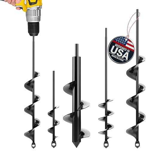 Auger Drill Bit for Planting 4 Pack – Garden Spiral Hole and Bulb Planter Tool for Umbrella Holes - Compatible with 3/8 Inch Hex Drive-VerdiqueGarden