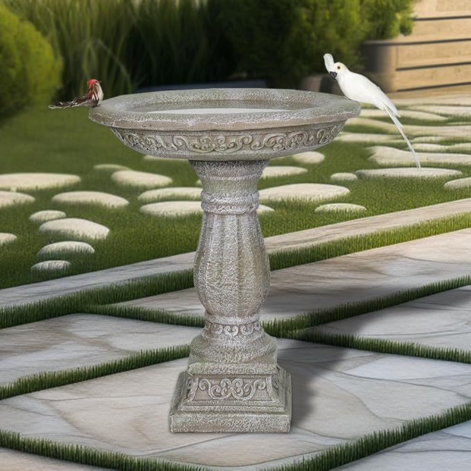 20”Dia.X 23.8”Tall Outdoor Birdbath with Pedestal - Modern Garden Birdbaths Outdoor Decor for Bird Spa & Birdfeeder, Floor Bird Baths for Garden Patio, Yard, Lawn-VerdiqueGarden
