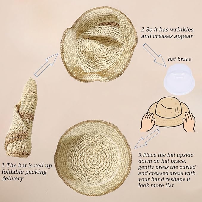 Floppy Big Beach Straw Hats for Women Foldable Summer Wide Brim Packable Sun Hat Womens Travel Straw Fedora Hat-VerdiqueGarden