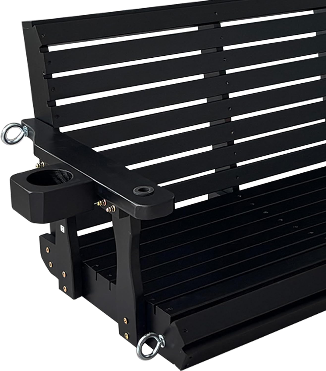 Wooden Porch Swing 3-Seater, High Backrest and Deep Seat, Bench Swing with Cupholders, Hanging Chains and 7mm Springs, Heavy Duty 880 LBS, for Outdoor Patio Garden (Carbon Black, 5 FT Extra Large)-VerdiqueGarden