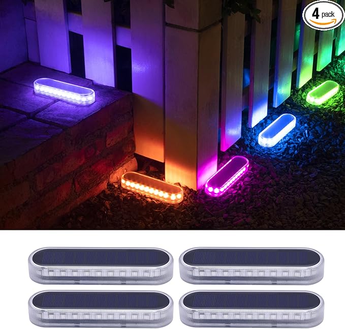 Honalia Solar Step Lights Outdoor Waterproof LED, RGB Color Changing Stick on Solar Lights Auto ON Off, Deck Step Lights Solar Powered Decor for Stairs,Pool,Yard,Patio(4 Pack), HO-RGBSL-4-VerdiqueGarden