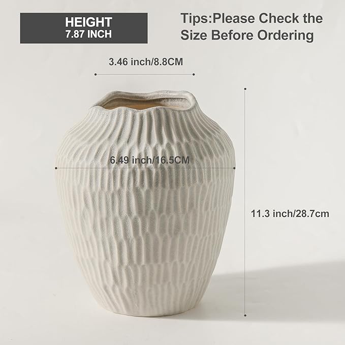 Ceramic Vase for Home Decor,7.8 Inch Flower Vase，Decorative Grey Vases for Pampas Grass，Modern Art Texture for Home Entryway Living Room Dining Table Farmhouse Office Decor-Grey.-VerdiqueGarden