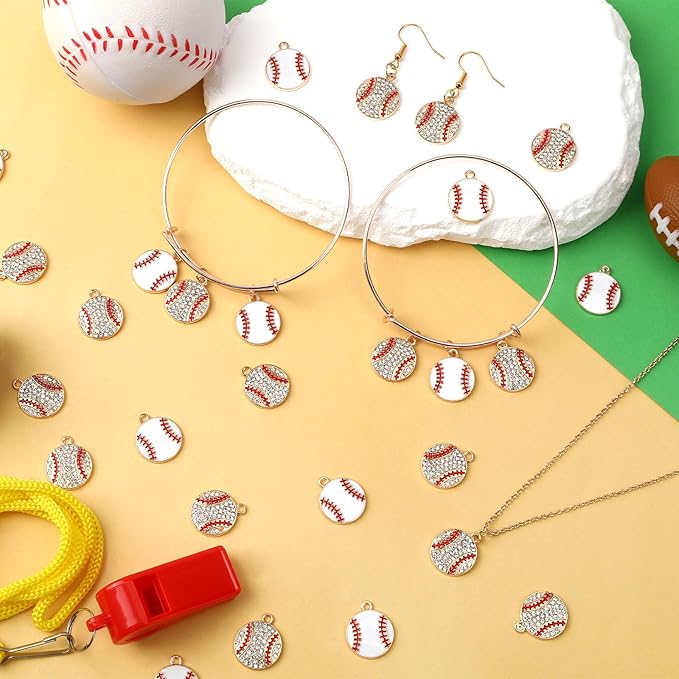 MARFOREVER 40 Pcs/20 Pairs Sports Charms, Baseball Charms for Jewelry Making, Enamel Rhinestone Sports Ball Game Day Charm Pendants for Bracelet Necklace Earrings Making and DIY Crafts