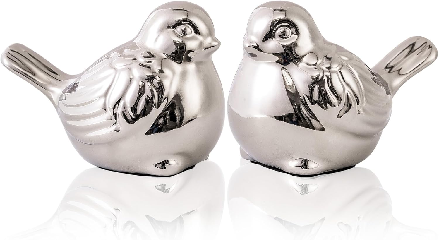 Set of 2 Small Birds Statues Silver Home Decor Modern Boho Style Figurine Decorative Ornaments for Living Room, Bedroom, Office Desktop, Cabinets, Shelf-VerdiqueGarden