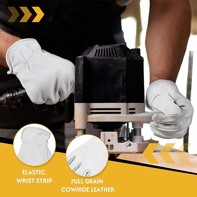 HLDD HANDLANDY Leather Work Gloves for Men & Women, Adjustable Wrist Cowhide Gardening Glove with Reinforced Palm for Driver-VerdiqueGarden