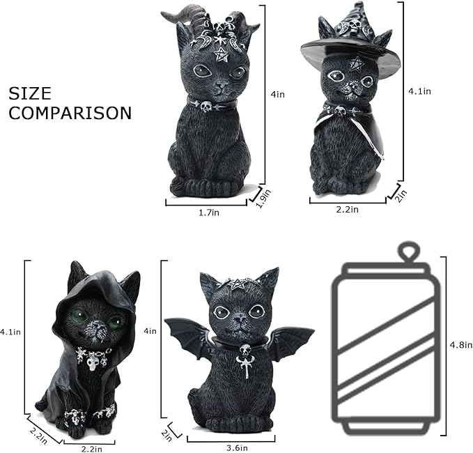 4PCS Set Cats Garden Decor Cat Gnome Statues for Outdoor Halloween Cat Figurine Cat Lover Idea Cute Cat homedecor Waterproof Figurines Lawn Ornaments-VerdiqueGarden