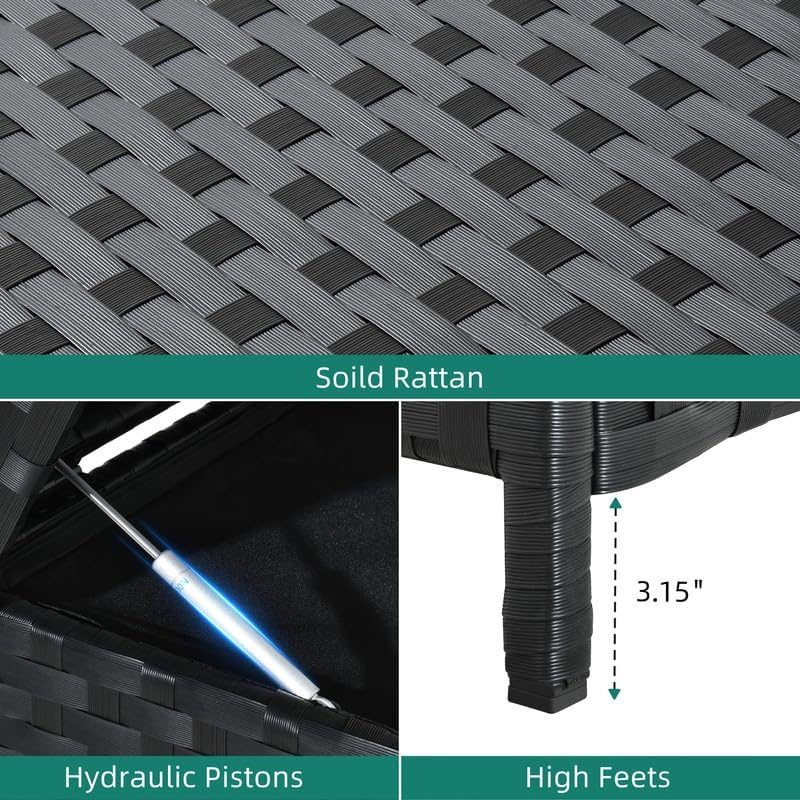 YITAHOME 230 Gallon Wicker Deck Box, XXL All-Weather Outdoor Storage Box, Rattan Storage Bin for Patio Furniture, Outdoor Cushions, Pool Storage and Garden Tools - Black-VerdiqueGarden