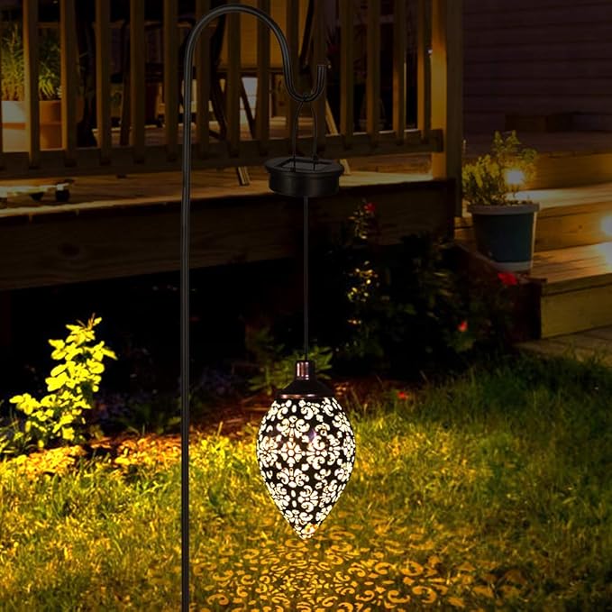 Hanging Solar Lights Solar Lantern LED Garden Lights Metal Lamp Waterproof for Outdoor Hanging Decor (2 Pack)-VerdiqueGarden