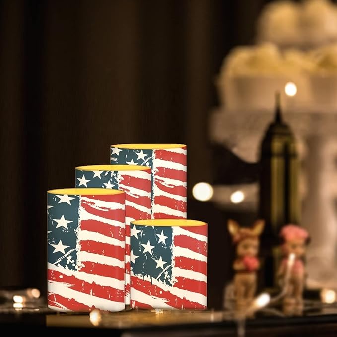 Flameless Electric Candles Decoration Lamp with Remote Timer Control Long Lasting for Fourth of July Party Decoration Home Indoor Outdoor Decor Pack of 4, American Flag Fashion-VerdiqueGarden