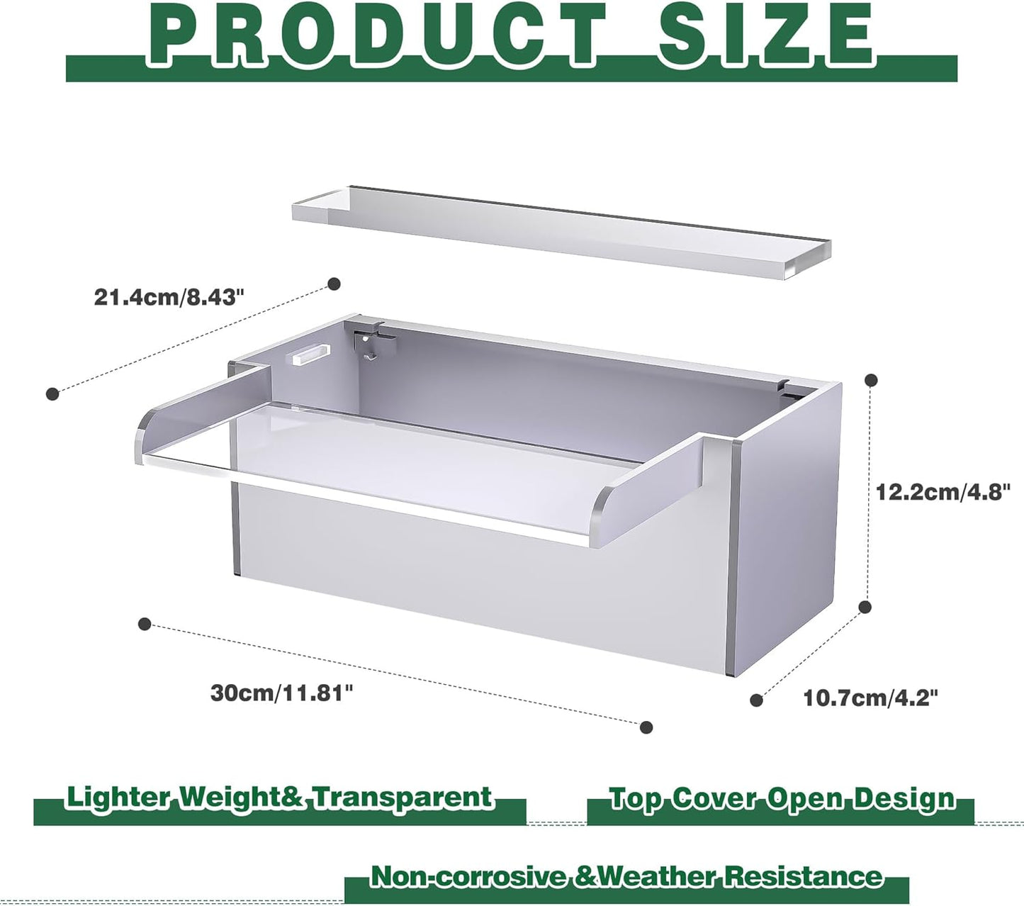 Pool Fountain, LONGRUNNEW Transparent Acrylic Pool Waterfall Spillway, 11.8 Inches Pool Water Feature for Garden Patio, Backyard Koi Pond Decor-VerdiqueGarden