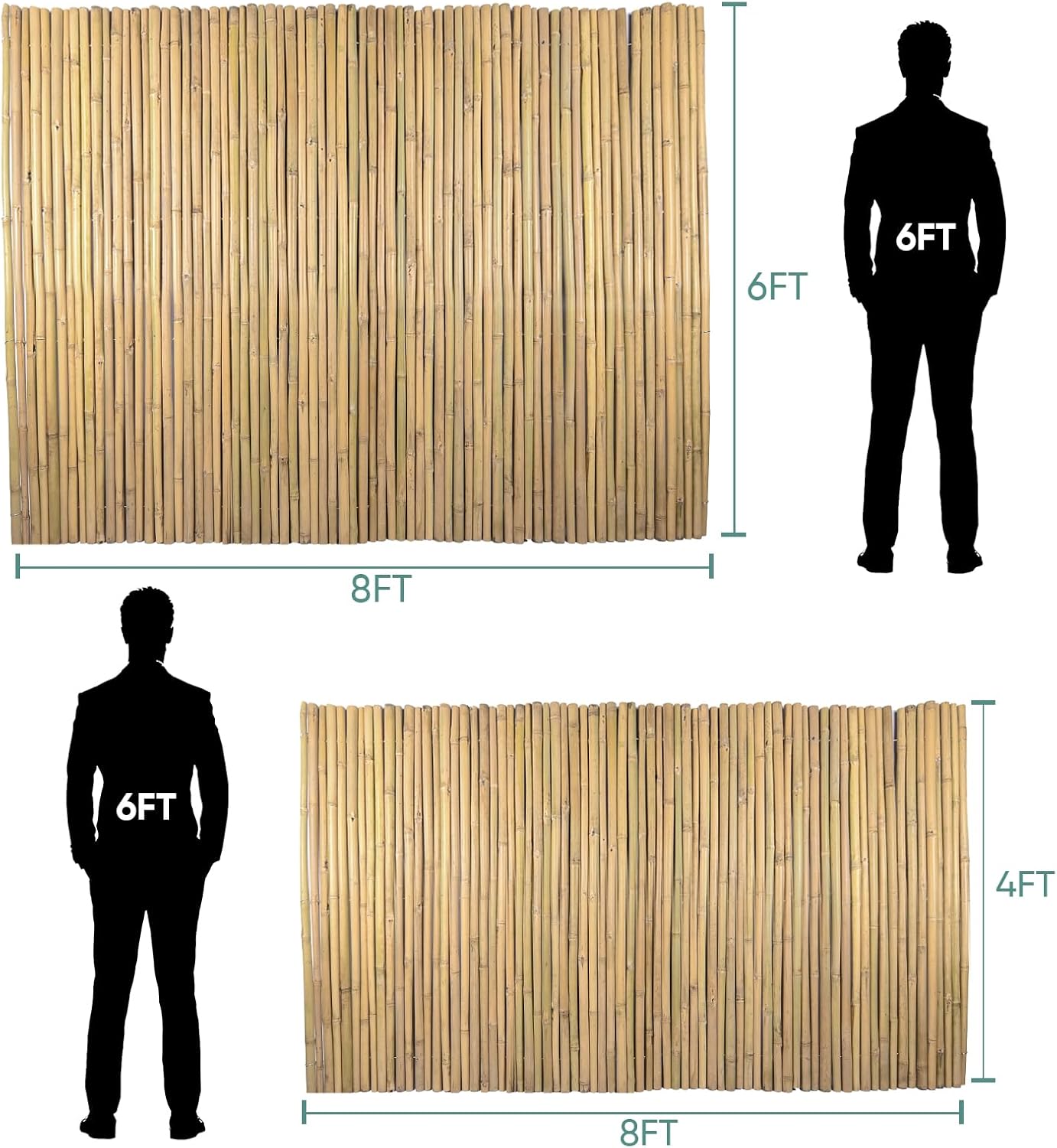 6Ft High x 8 Ft Long x 0.7In D Bamboos Screen, Natural Bamboo Fence Rolls, Eco-Friendly Bamboo Fencing for Outdoor Balcony Patio Garden Border Pool-VerdiqueGarden