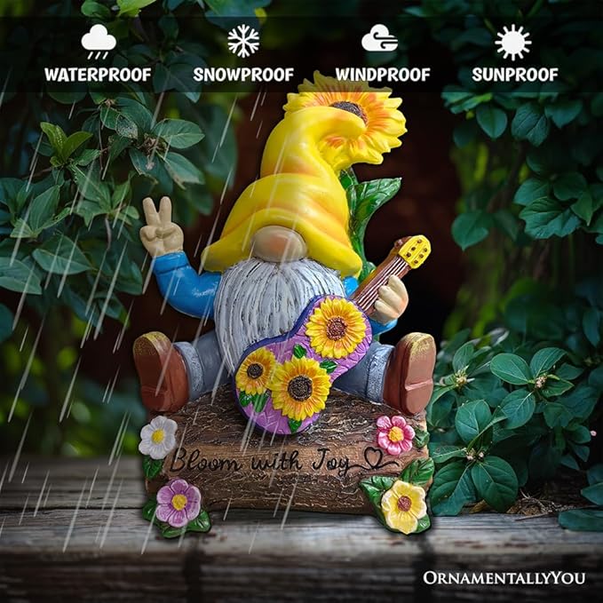 Spring & Summer-Themed Garden Statues – Adorable Outdoor Decor for Lawn, Patio & Porch (Bloom with Joy Sunflower Gnome 10" Garden Statue Figurine with Guitar, Spring and Summer Home Decoration)-VerdiqueGarden