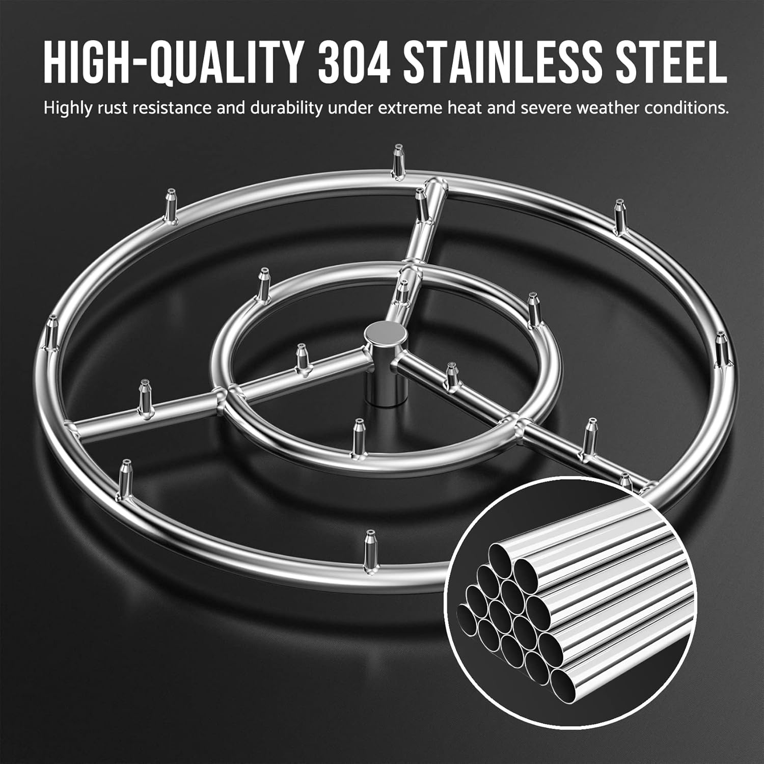 Skyflame 18 Inch Round Stainless Steel Fire Pit Jet Burner Ring - High Flame-VerdiqueGarden